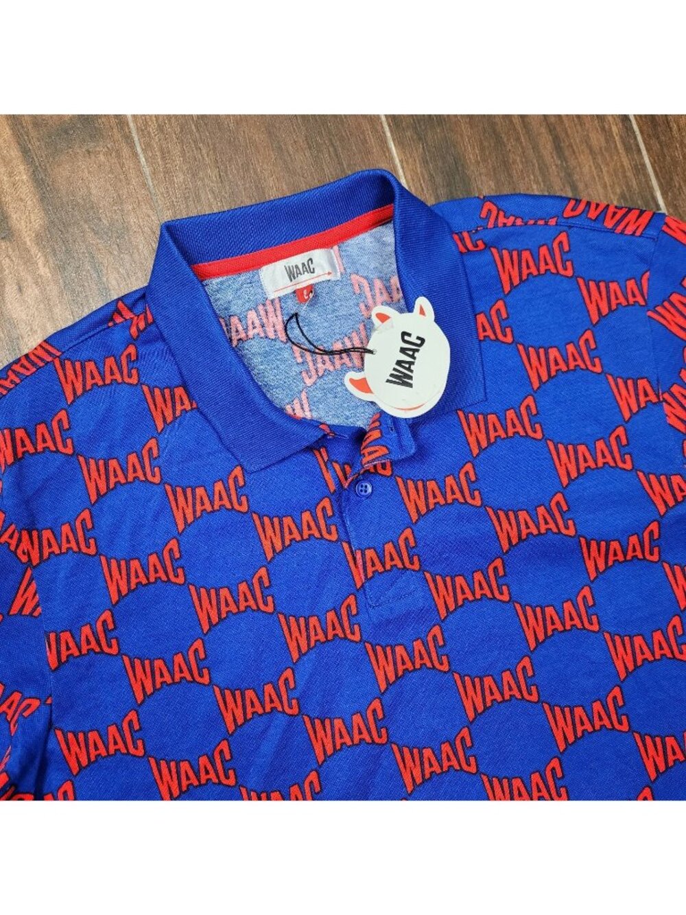 NEW WAAC Shirt Mens Small Allover Print Golf Polo Pique Golfer Win At All Costs